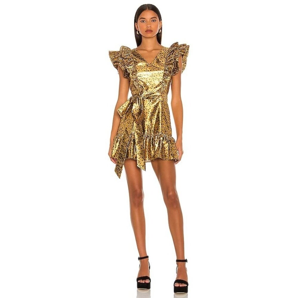 LoveShackFancy Zoya Dress in Safari Gold Ruffle Micro Floral
